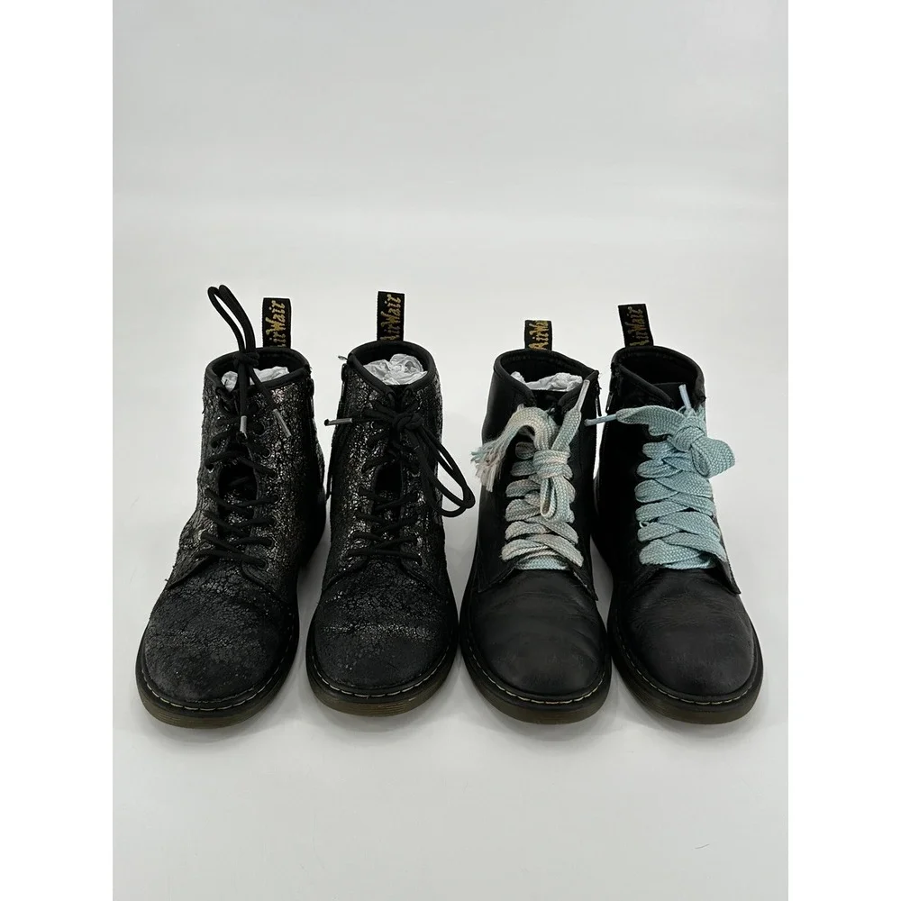 Lot of 2 Dr Martens 1460J Black Leather & Metallic Mid Combat Boot Junior Size 3